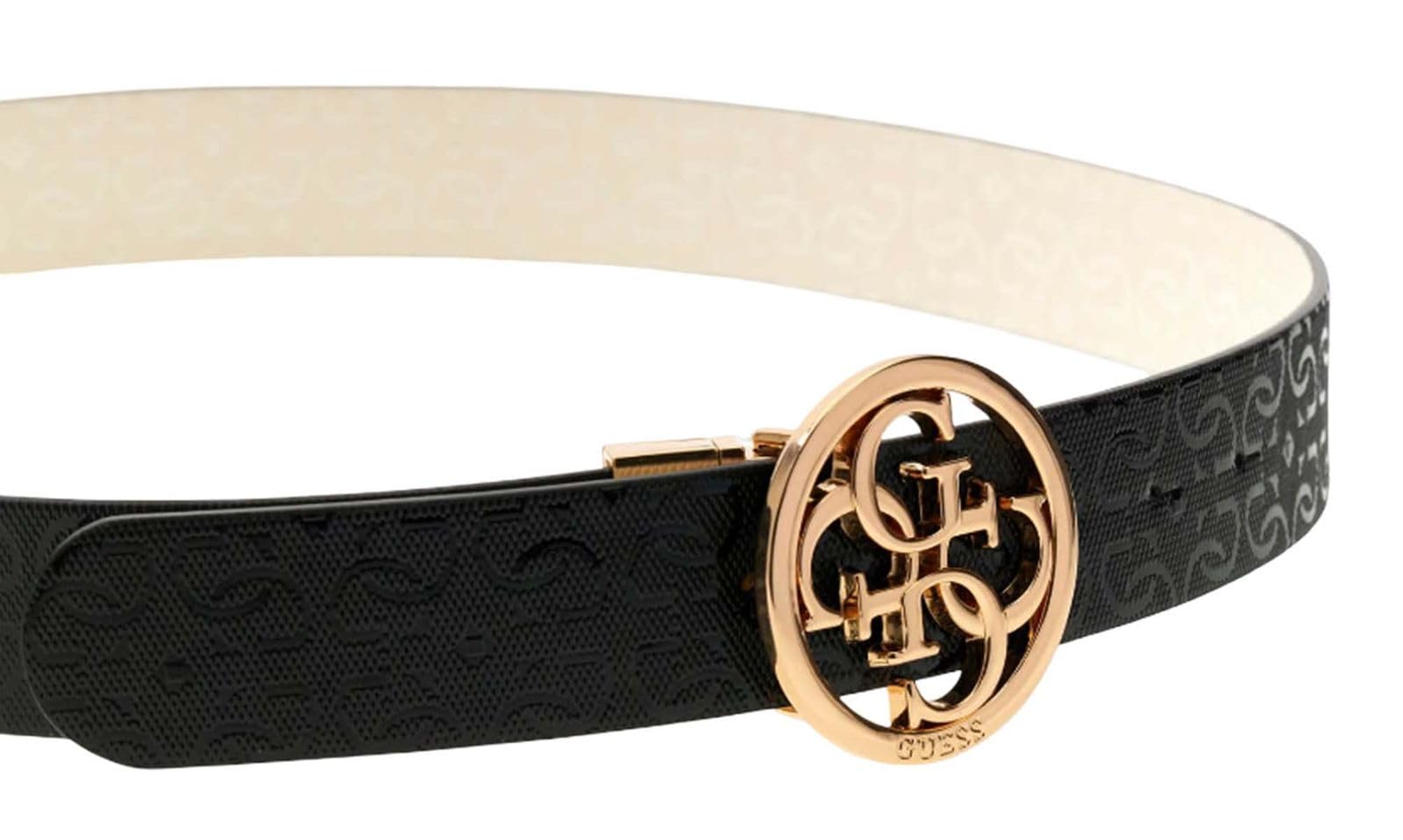 GUESS ceinture Stacey Adjustable & Reversible Belt H35 W85 Black/Cream White noir écru raccourcissable réversible