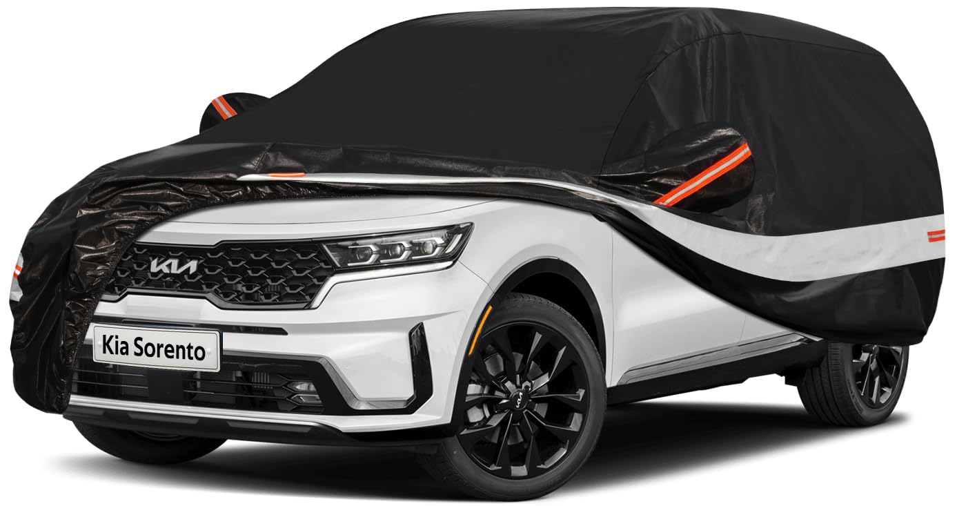 Holthly 10層SUVカーカバー カスタムフィット 起亜ソレント(2012-2026)用 防水 全天候型 自動車用、屋外フルカバー 太陽 紫外線 雨 保護 コットン製 ブラック