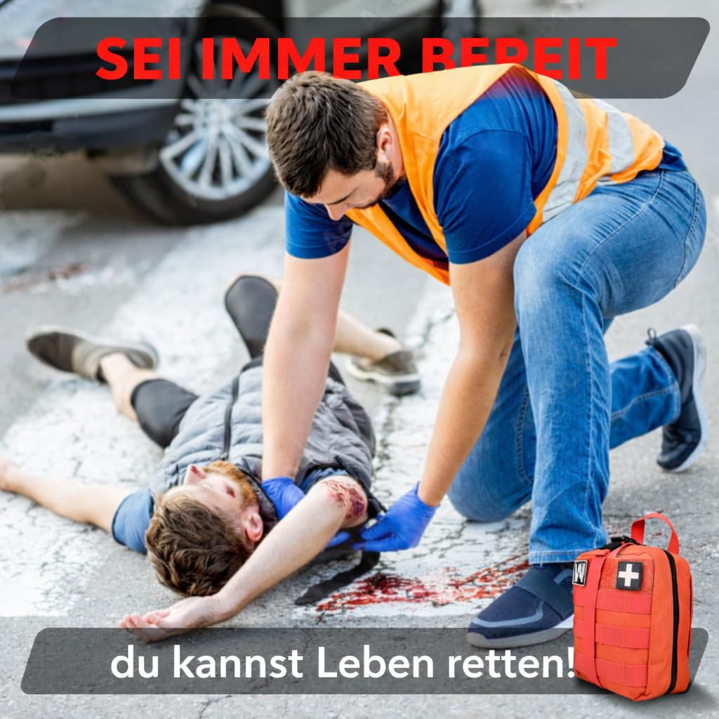 WONCROW ® Erste Hilfe Set + Mini Reiseapotheke - Auto Verbandskasten, Notfall Ausrüstung, Motorrad Zubehör - Notfalltasche Gefüllt Fahrrad Verbandtasche Hausapotheke Tasche Koffer First Aid Kit Car