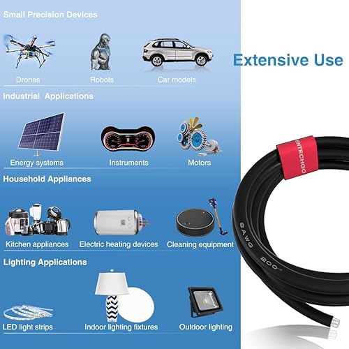 Vista 25 de BNTECHGO Alambre de silicona de calibre 8 de 5 pies, rojo y negro de 5 pies, cable de cobre estañado trenzado de 8 AWG