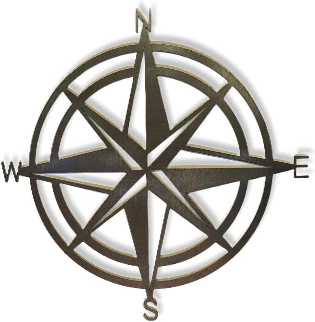 Galvanized Steel Compass Garden Wall Or Fence Decoration, Sign, Sculpture, Ornament, Featuren, Gardening Gift Present