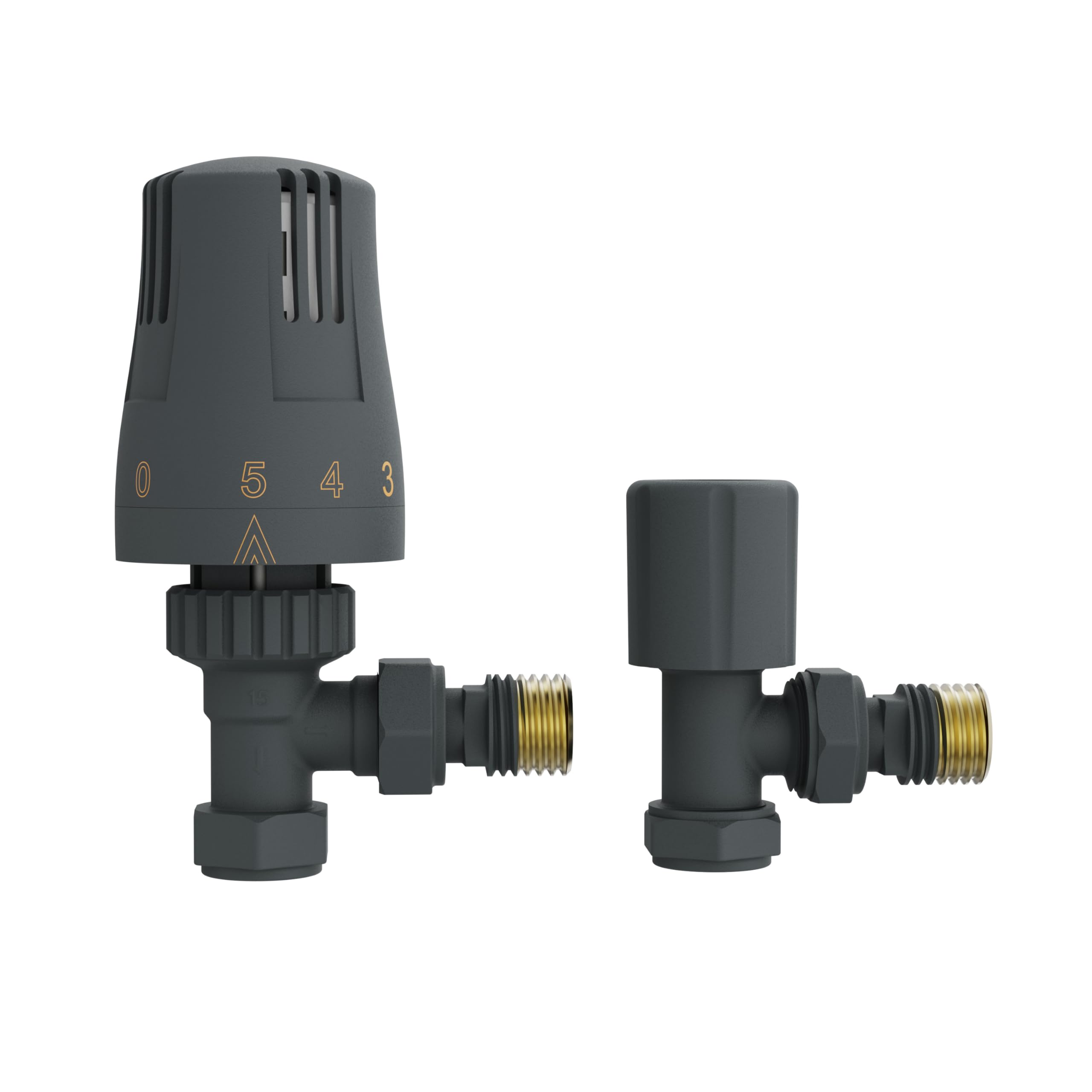 Nrg Anthracite Modern Thermostatic Lockshield Angled Radiator Valves 15Mm Central Heating Taps