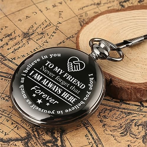 Image of Vintage Gandhi Style Pocket Watch with Engraved Designs & Messages Royal Black Analog for Men Women & Kids Includes Key Ring for car or Bike Keys Ideal Gift