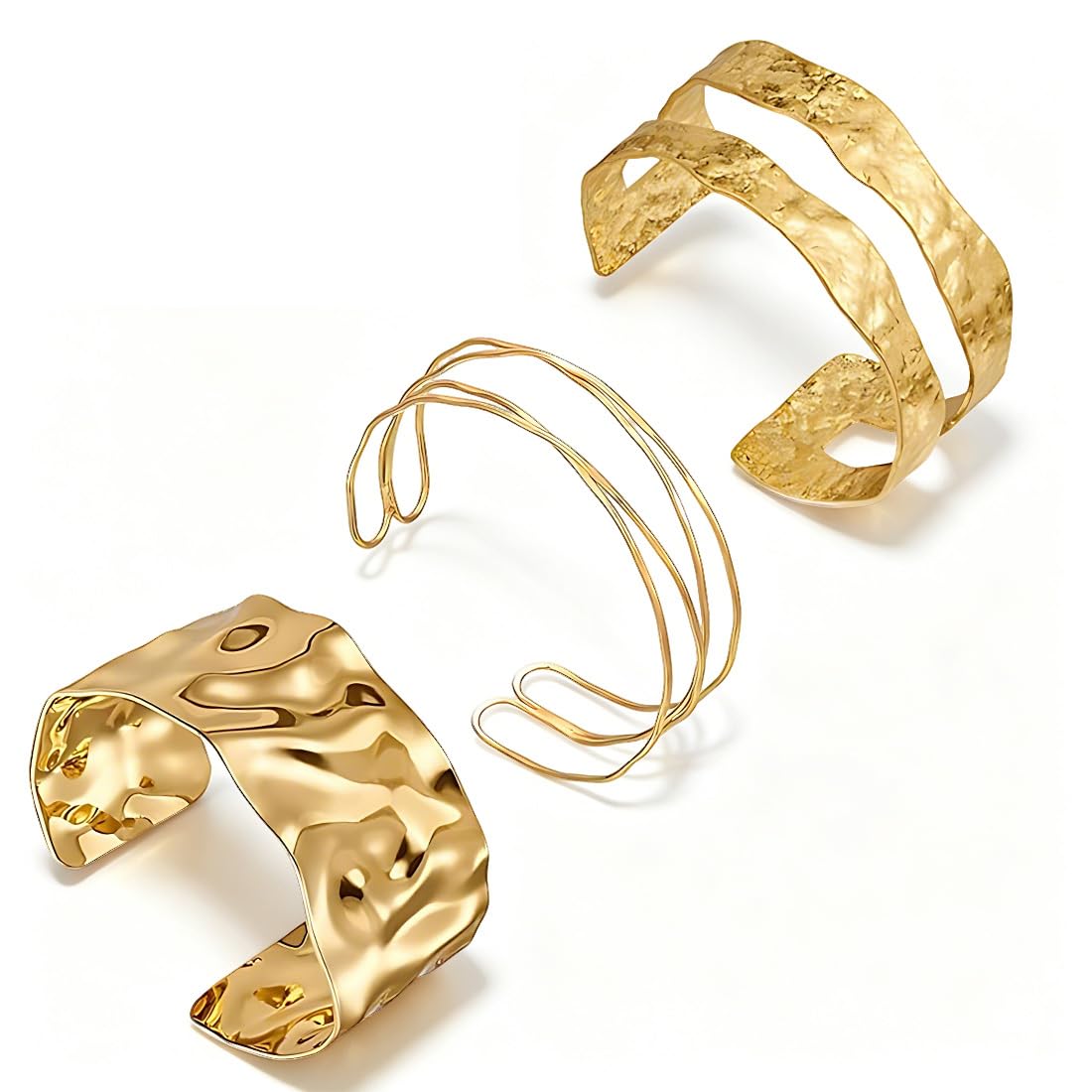 JUGUTA Gold Upper Arm Cuff Bangle Set Of 3 Thin 18K Gold Plated Bracelets Versatile Accessory For Women Minimalist Jewelry For Daily Wear