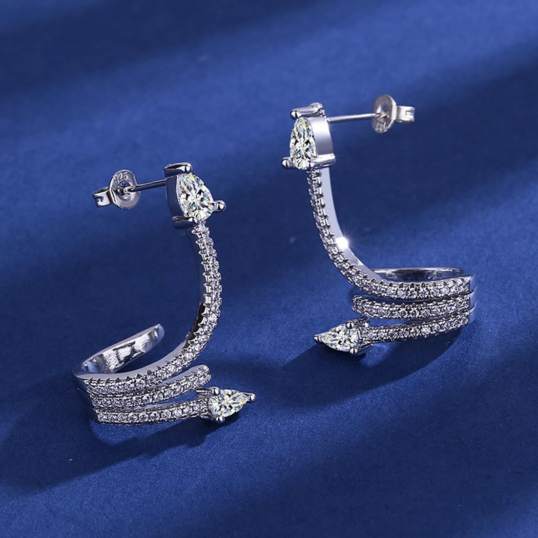 Shining Gold Crystal Crawler Earrings for Women Irregular Silver Cubic Zirconia Cuff Earrings Bling Party Prom Illusion Earrings Jewelry Gifts