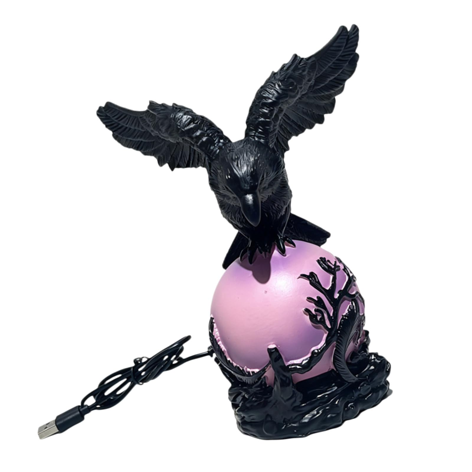 Elnwnnkc USB Powered Resin Crow Figurine Night Light Purpled Ball Lamp for Halloween Gothic Party Desktop Ornament Desktop Halloween Deck