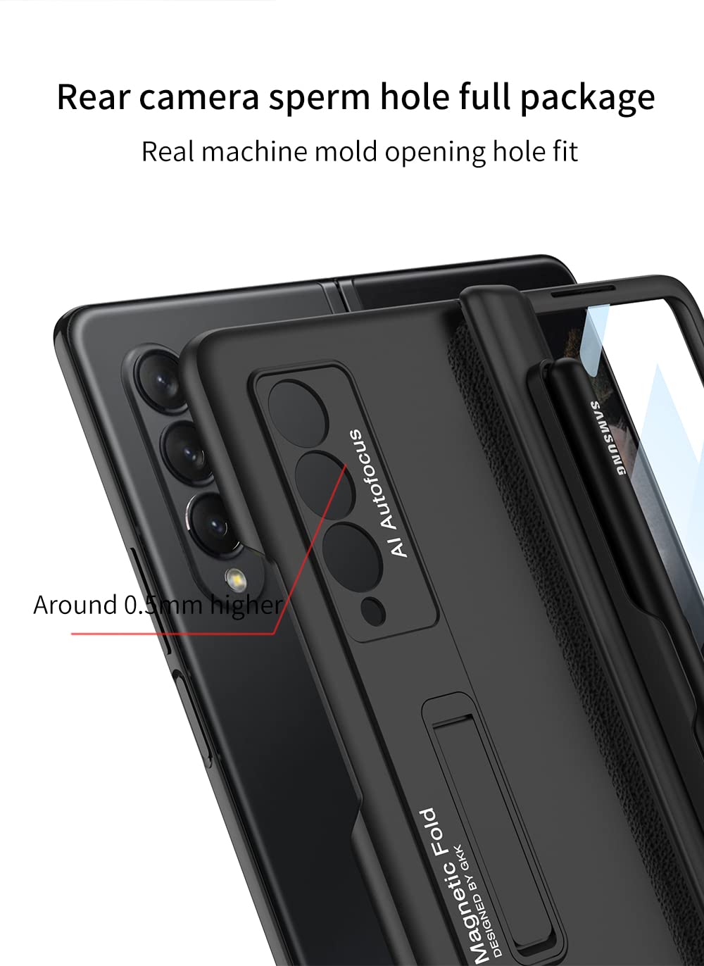 Funda para Samsung Galaxy Z Fold 3 5g Protectora de Pantalla Completa de 360 Grados Integrada Carcasa con Soporte y Titular de la Pluma Protección De Bisagra Case - Negro