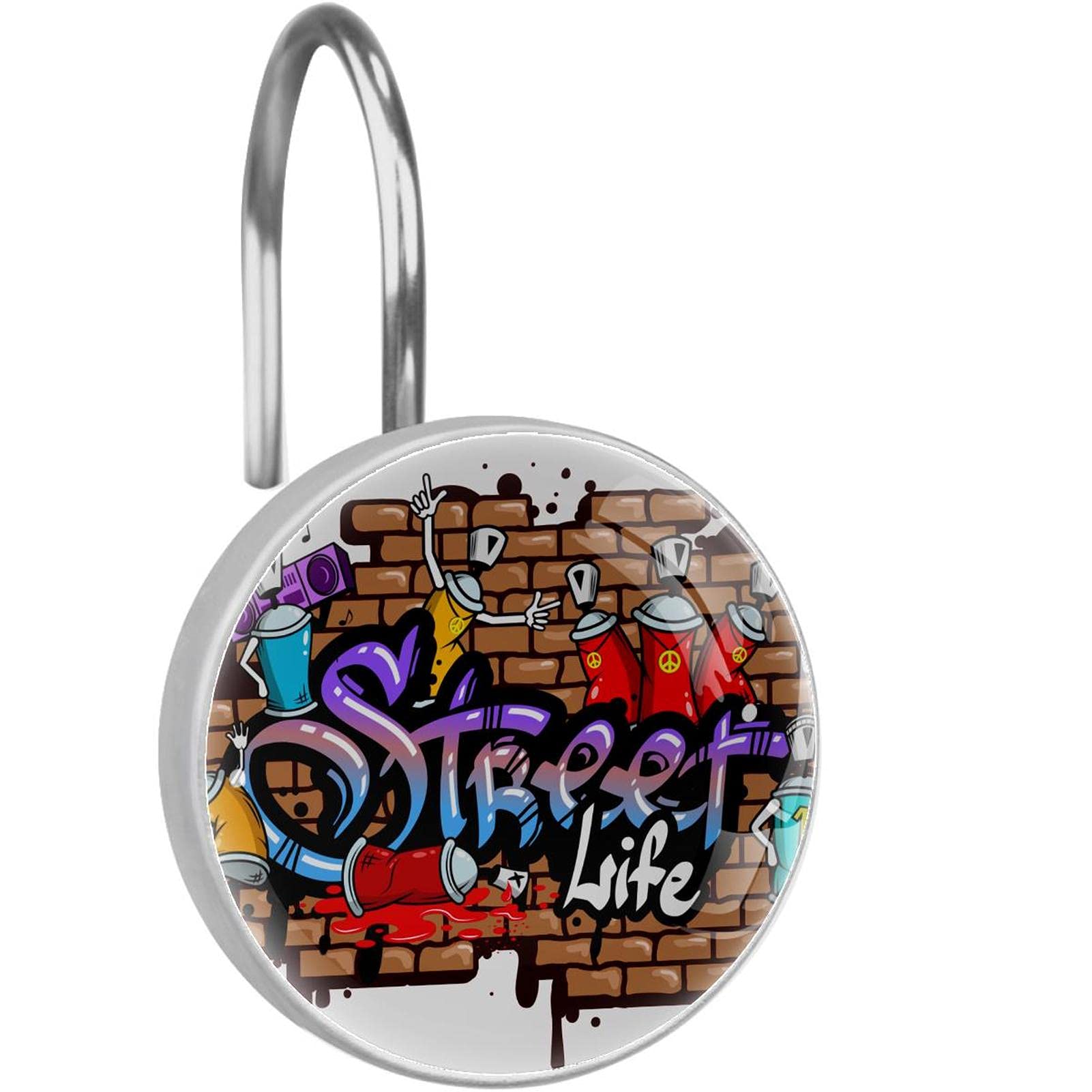 Crochets de rideau de douche inox graffiti x12 pour salle de bain