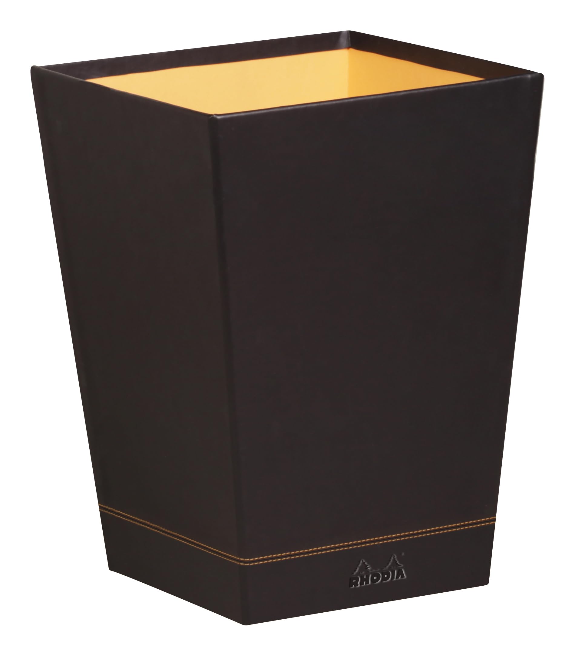 RHODIA 118826C - Black Waste Paper Bin - 24x24x32 cm - Orange Saddle Stitching - Faux Leather Exterior - Rhodiarama Home Office Collection - Office Organization & Designer Storage