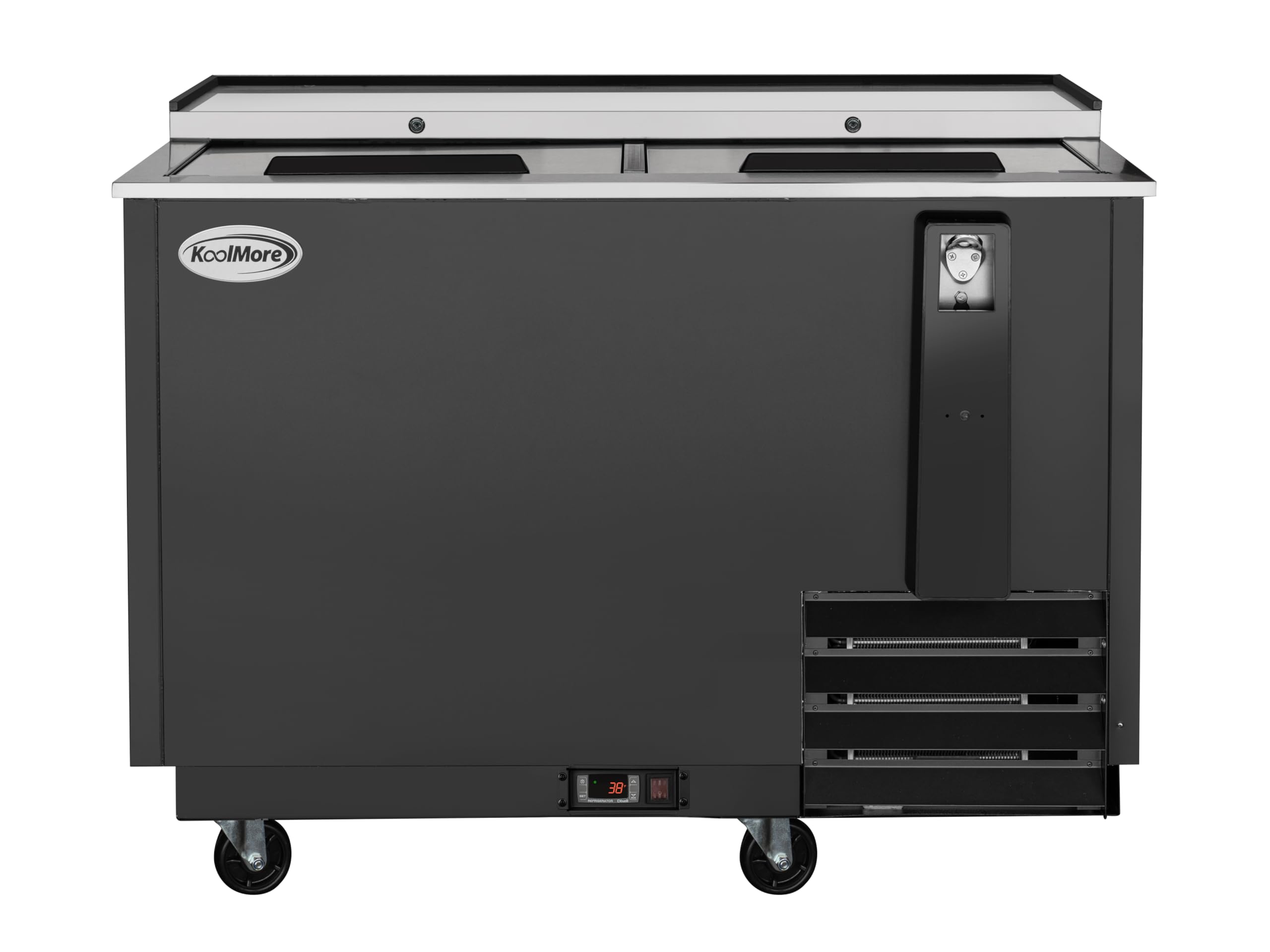 KoolMore KM-BOC50-BK 50 in. Commercial Bottle Cooler in Black with Built-in Opener, ETL Listed, 14 cu. ft