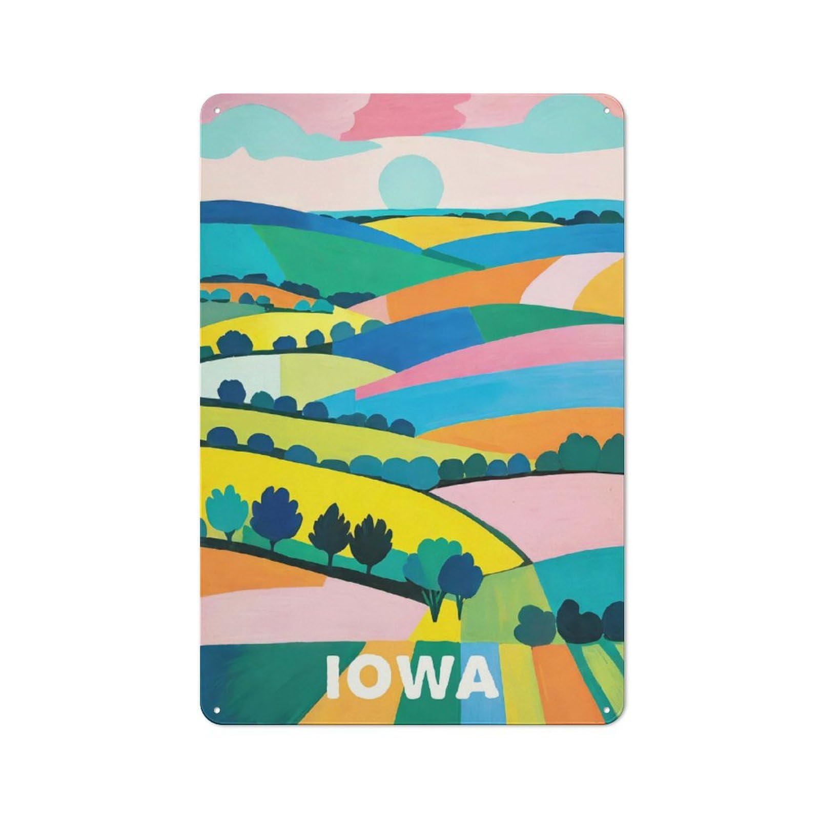 Junmoney Style Retro Metal Wall Sign 30X20cm With Bright Iowa Landscape For Hallway Wall, Suited To Hallway Decor Lovers