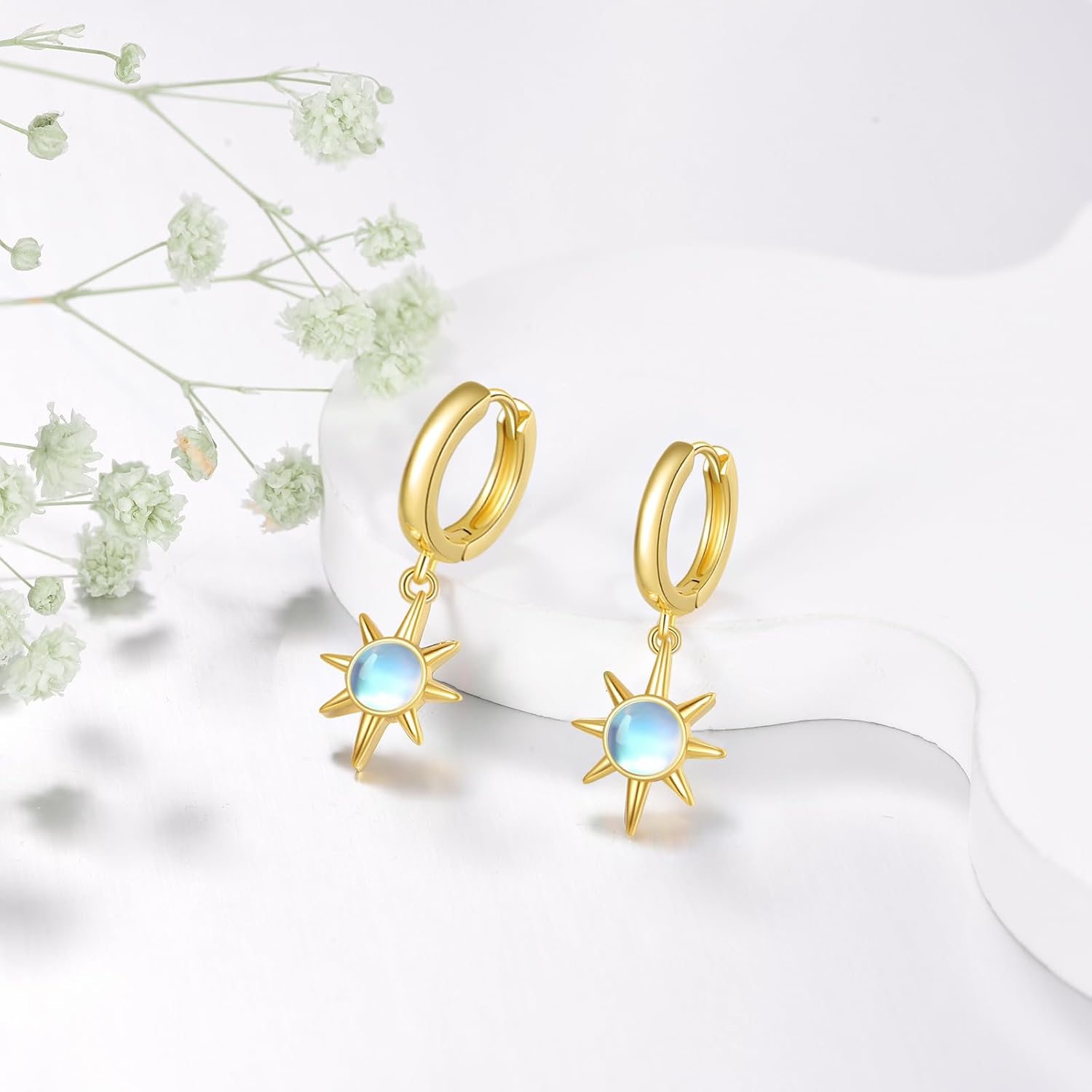 Sun Earrings for Women 925 Sterling Silver Moonstone Sun Dangle Earrings Moonstone Jewelry Gifts for Women - Image 2