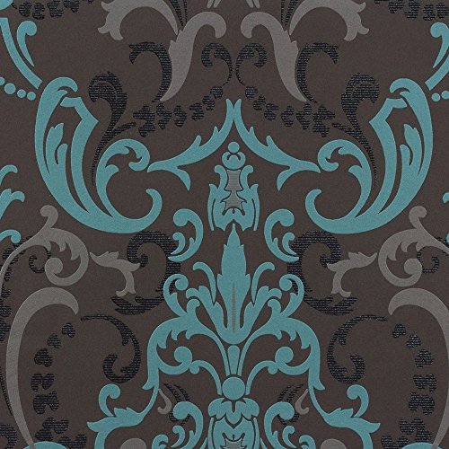 Preisvergleich Produktbild Rasch Tapete Barock modern 714708 anthrazit tuerkis