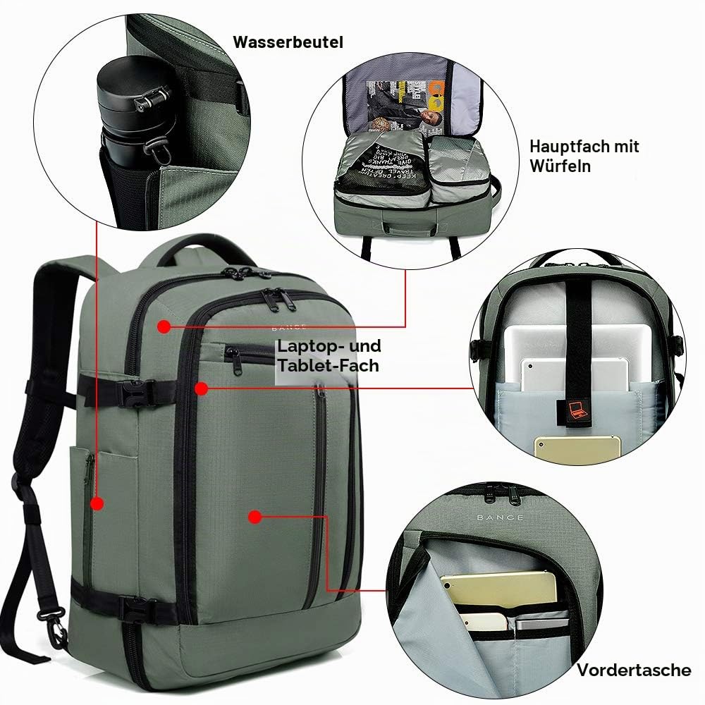 BANGE Reise-Übernachtungs-Rucksack, 40 Liter, durch FAA für Flüge zugelassen, Wochenendtasche, Handgepäck-Rucksack, 19.7Hx12.6Lx8.3W, Rucksack, Rucksäcke