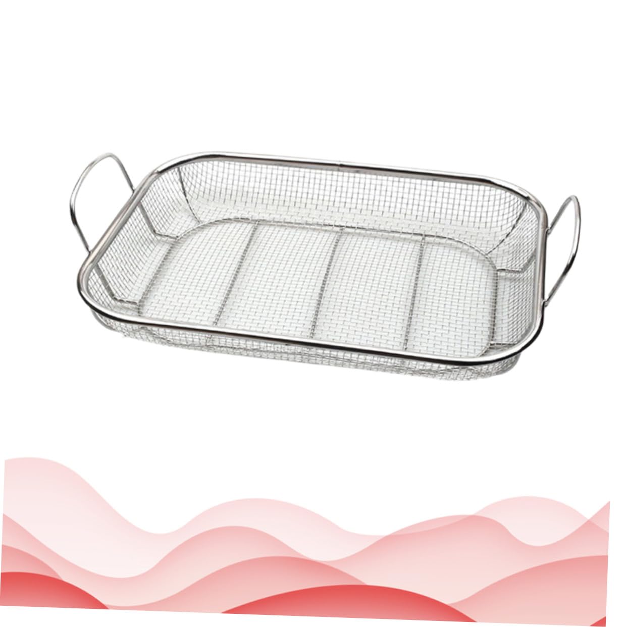 Cestello Barbecue in Acciaio Inossidabile, Portatile | Argento, Doppia Maniglia, Scolapiatti per Alimenti, Contenitore Leggero per Esterno