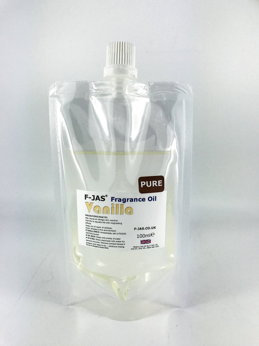 F-JAS Fragrance Oil for Scented Candles, Bath Bombs, Melts, Soap (Pure, 100ml / 3.38 Fl oz Pouch, Vanilla)
