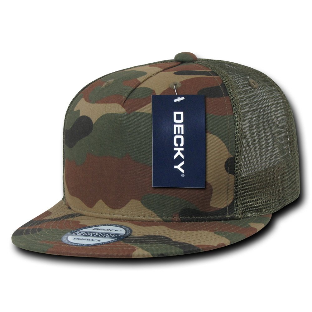 Decky 5 Panel Flat Bill Trucker Baseball Cap - Woodland