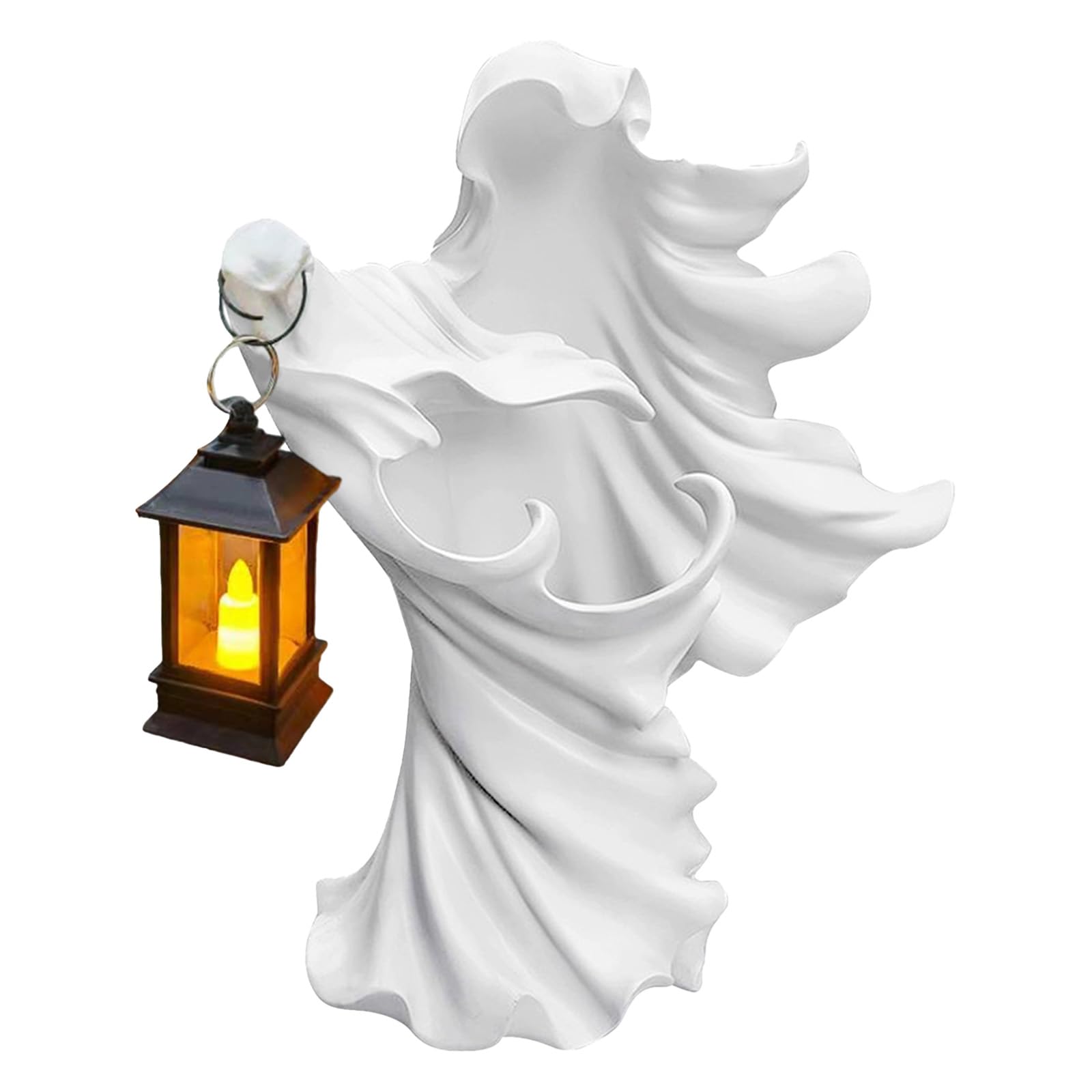 Resin Halloween Ghost Statue with Lantern Mini Spooky Halloween Witch Figurines Spooky Playful Halloween Decoration Gifts for Fireplace Mantel Or Entryway (WHITE GHOST)