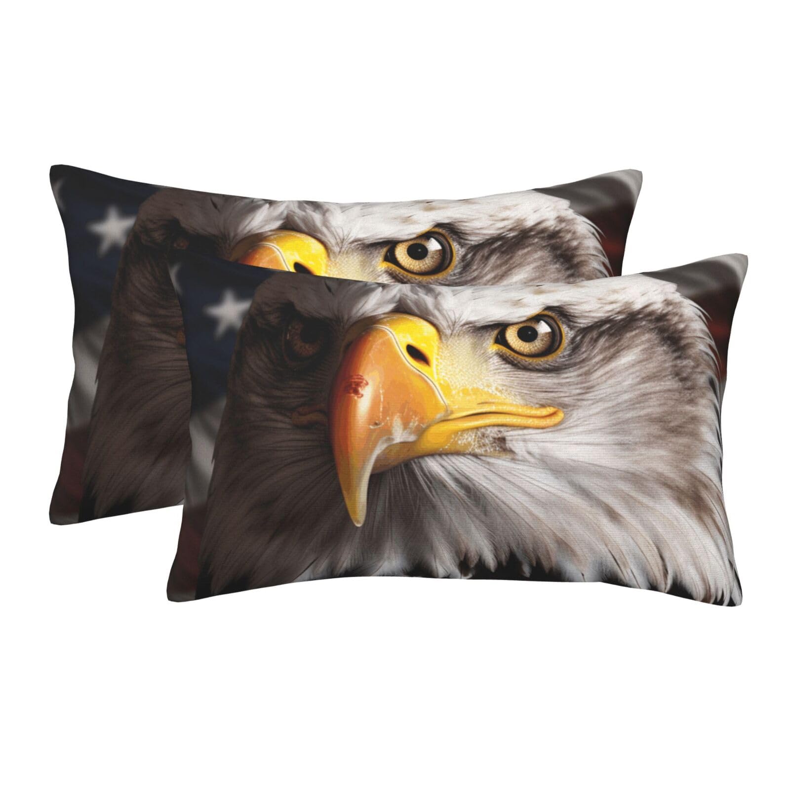 2 Pack Pillow Cases with Hidden Zipper, Soft Breathable Pillow Covers for Hair and Skin, America Flag and Eagle Pillowcases 20"x30" Bed Pillow Protectors Cover for Sleeping Gifts