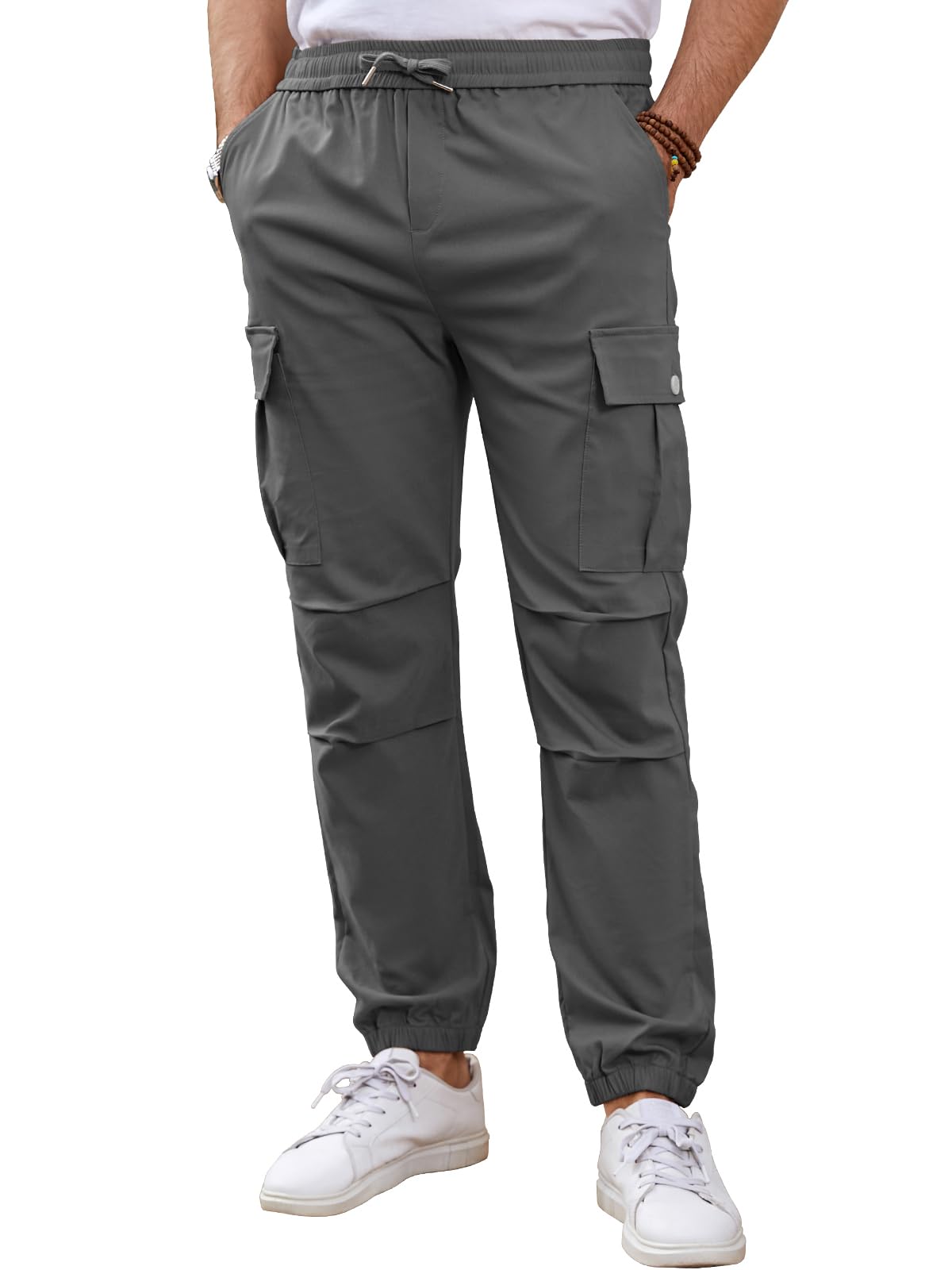 Tolaler Cargohose Herren Jogger Sporthose Elastischer Kordelzug Taille Cargo Jogginghose Herren Hose Lang Männer Sweatpants Stretch mit Taschen