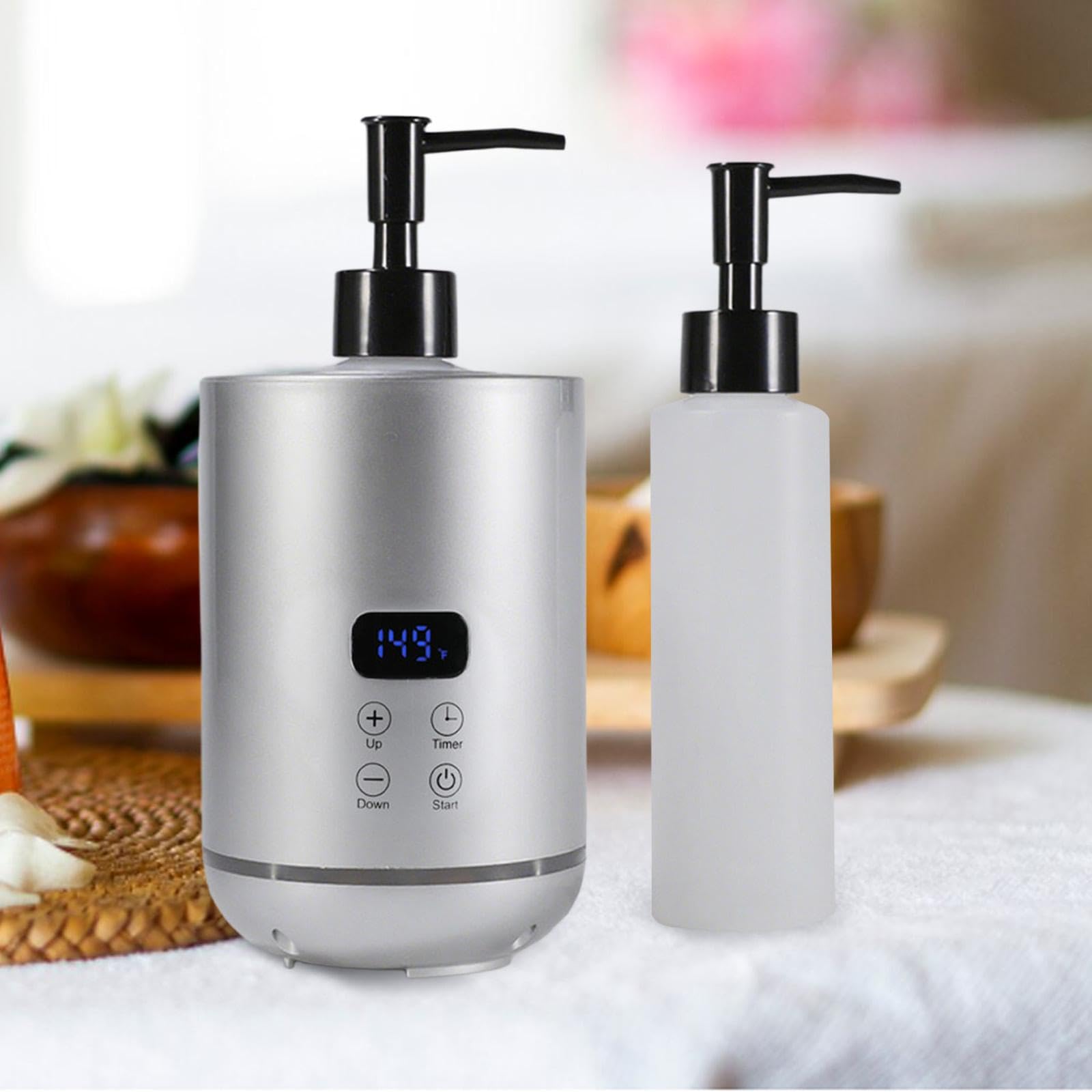 3 Pièces Chauffe-huile de Massage Électrique Chauffe-bouteille Chauffe-lotion et Crème avec Écran LED et Minuterie Intégrée Approprié pour Le Spa et, Argent