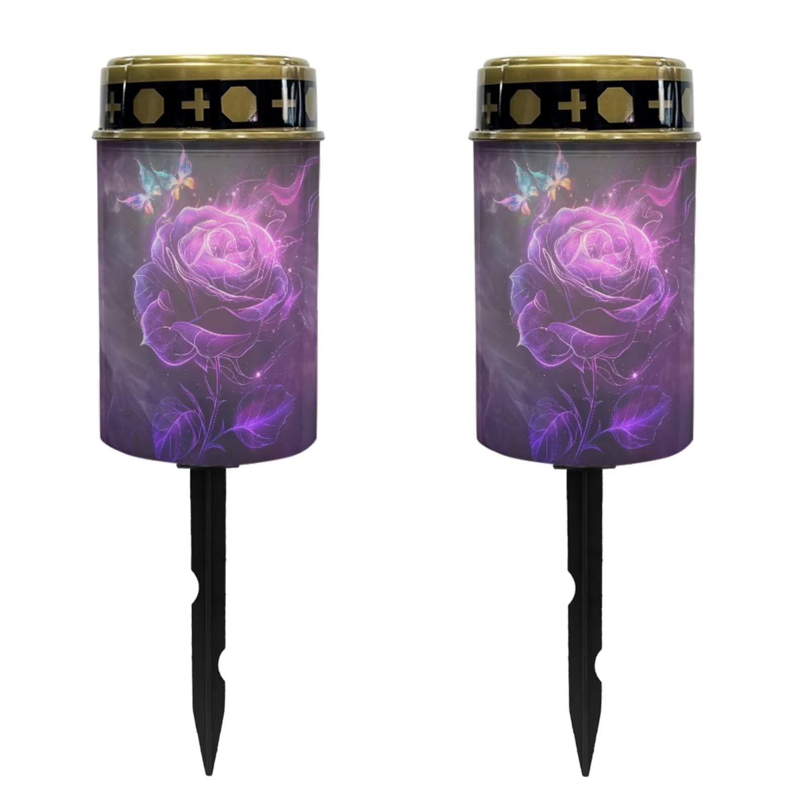 Uorisanigo Purple Rose Solar Lights for Grave Cemetery Decor 2 Pcs