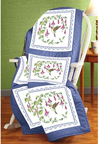 Janlynn Hummingbird Quilt Block Stamped Cross Stitch, 18 by 18-Inch, 6 Per Package