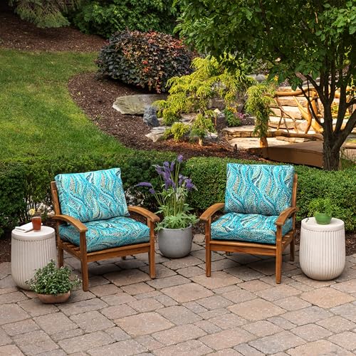 Image of ARDEN Outdoor Plush Modern Tufted Blowfill Deep Seat Set, 24 in x 24 in, Weather-Proof, Rain-Proof, Fade Resistant Patio Cushion, Ultra Cozy Teal Ariel