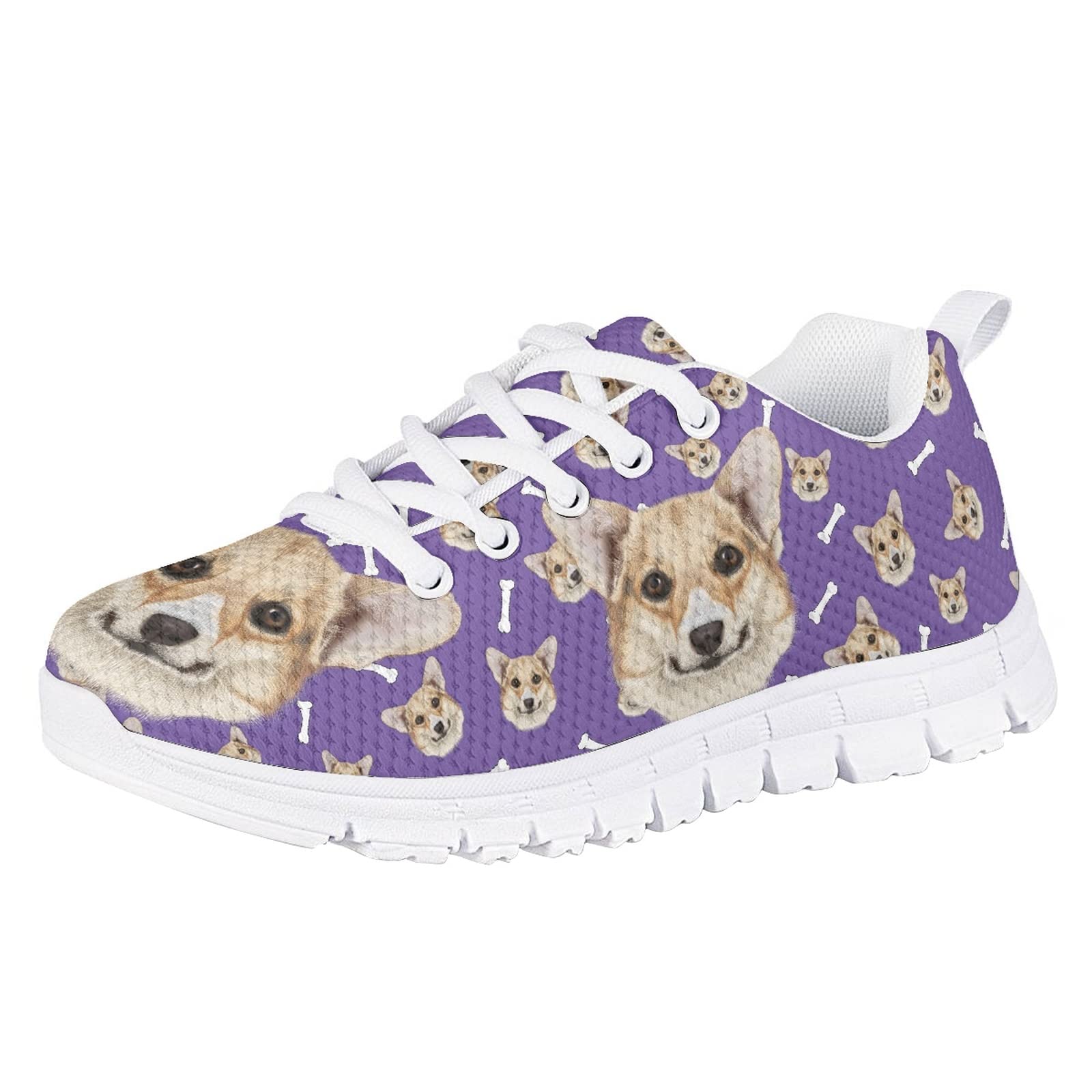 Purple Dog Corgi Print Tennis Shoes for Boys Girls Lace Up Lightweight Cute Athletic Shoes Little Kids Casual Indoor Outdoor School Running Sneakers Size Size 10.5
