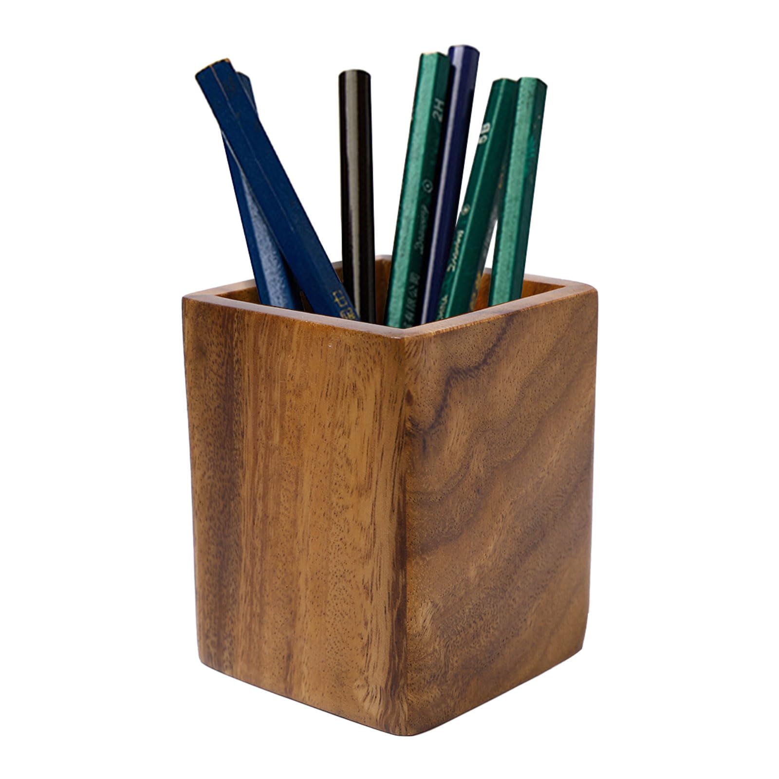 Portapenne in Legno Portamatite Quadrato in Noce Elegante Portapenne da Scrivania Ufficio Porta Pennarelli Legno per Cancelleria,Scrivanie,Uffici,Scuola(10 * 8 * 8 cm)