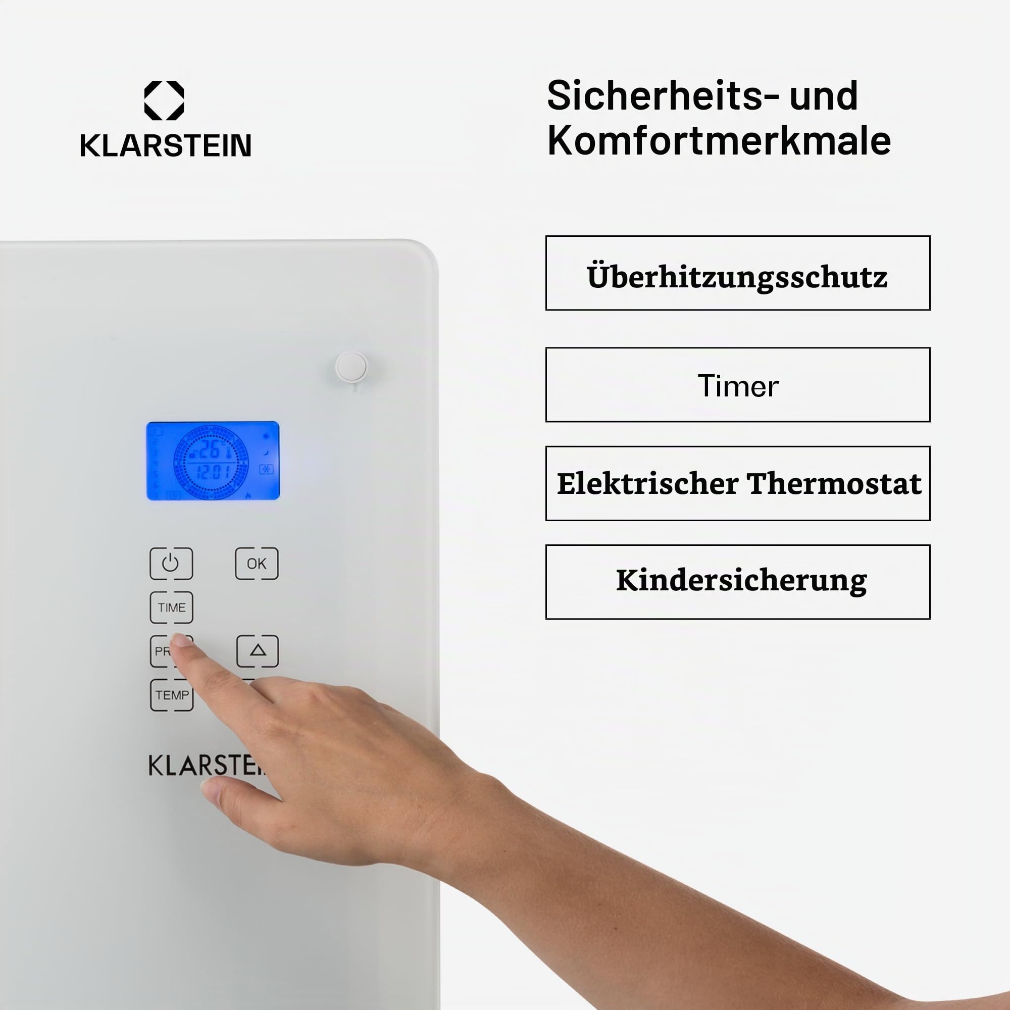 Klarstein Elektroheizung, Konvektor-Heizung mit Bodenrollen, Mobile Elektroheizung Energiesparend, Leise Heizung Elektrisch, Standgerät Heizkörper Elektrisch mit Thermostat & App-Steuerung, 2000 W