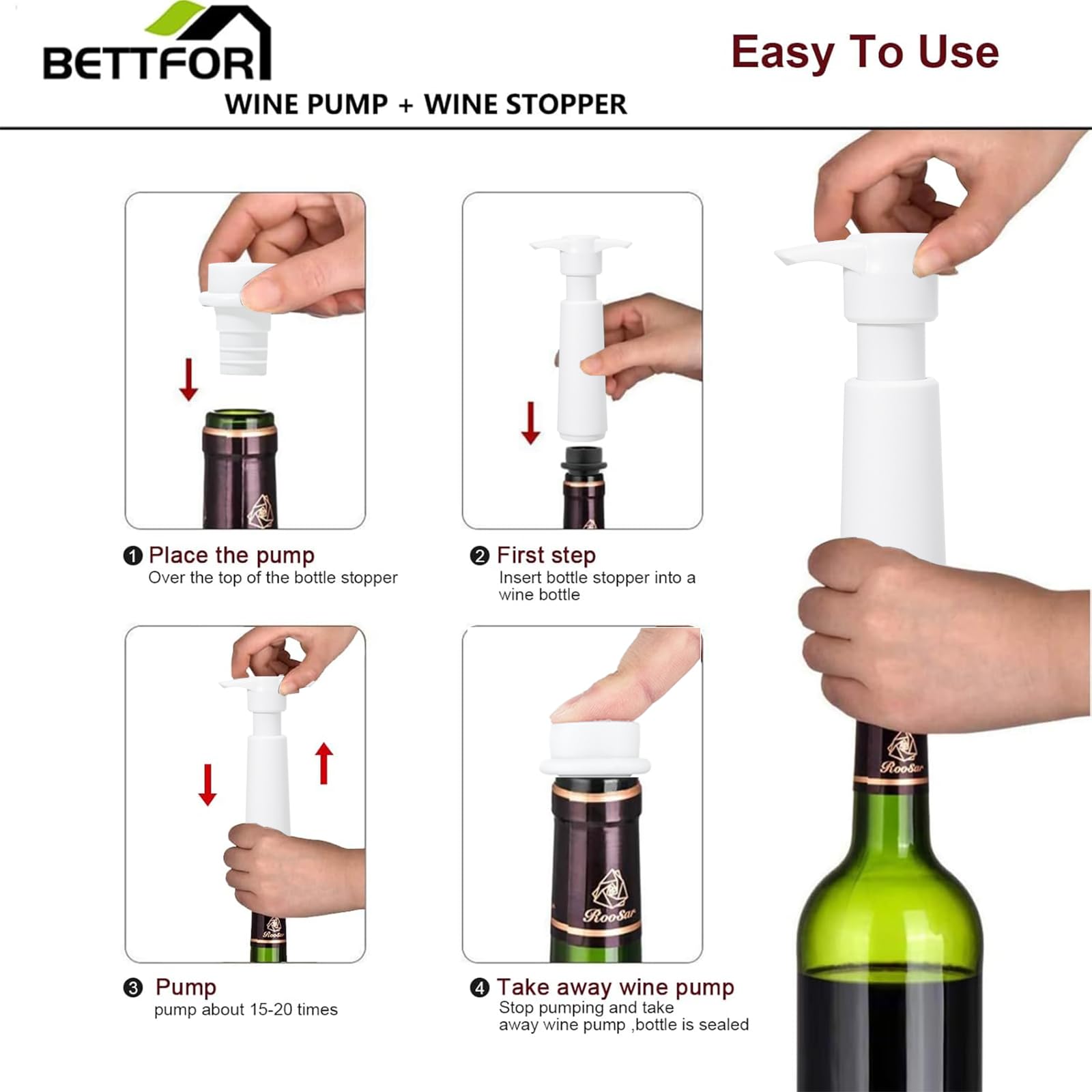 Pompa salva vino con 4 tappi sottovuoto per bottiglie di vino con silicone per uso alimentare, a prova di perdite, mantiene fresco, adatto per tutte le bottiglie di vino standard