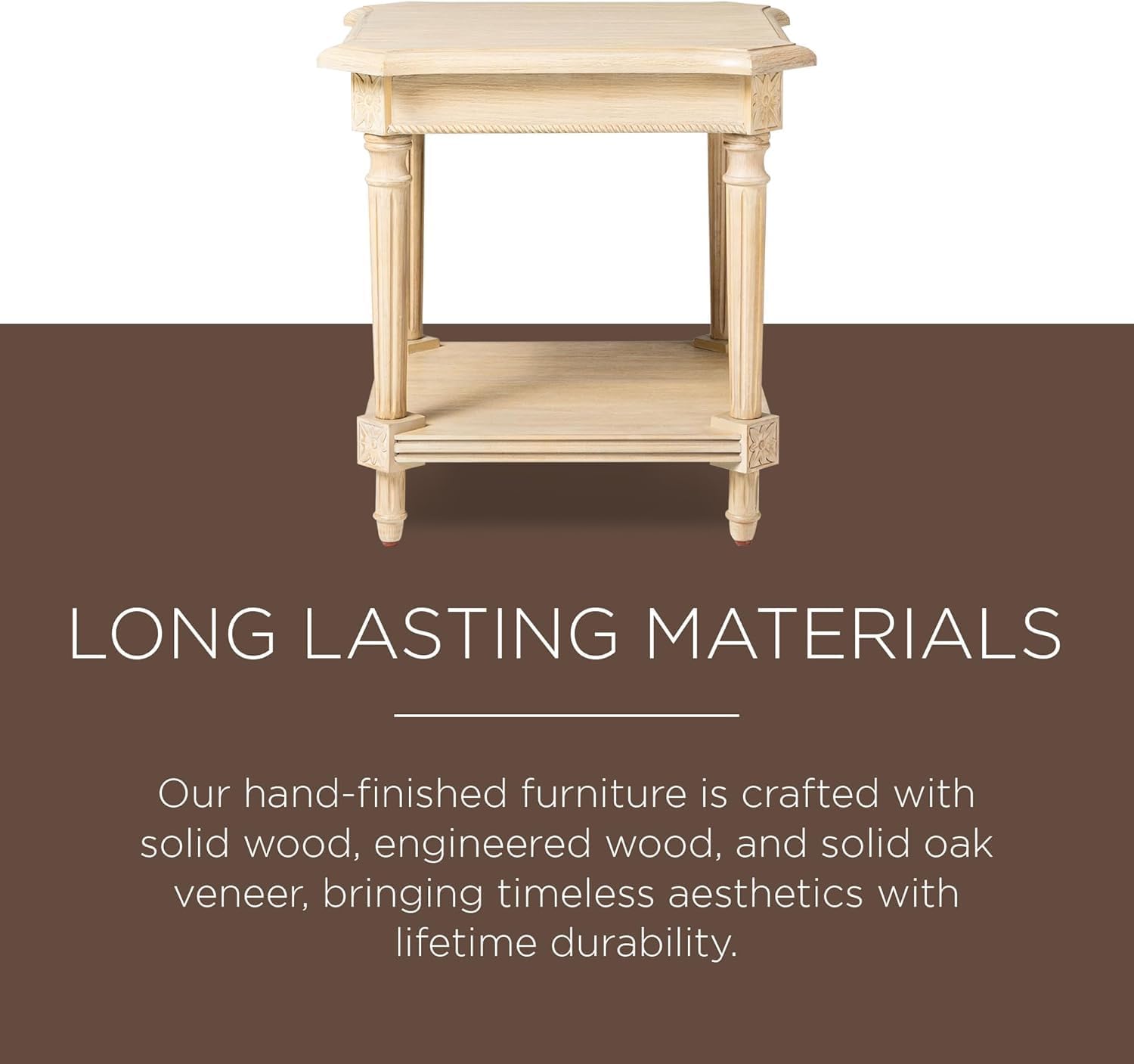 Maven Lane Pullman Multipurpose Traditional Style Tall Square Wooden Side Table and Bedroom Nightstand with Storage in Rustic Antiqued White Finish