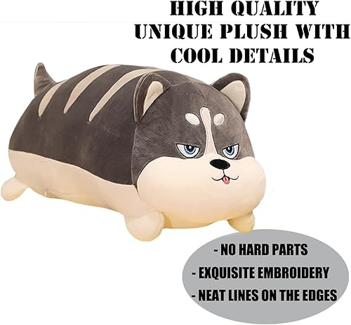 Miniatura 4 de Gordito Siberiano Husky de peluche de Alaska Malamute de 23.6 pulgadas, almohada de cuerpo de perro de peluche grande y realista, cojín de peluche