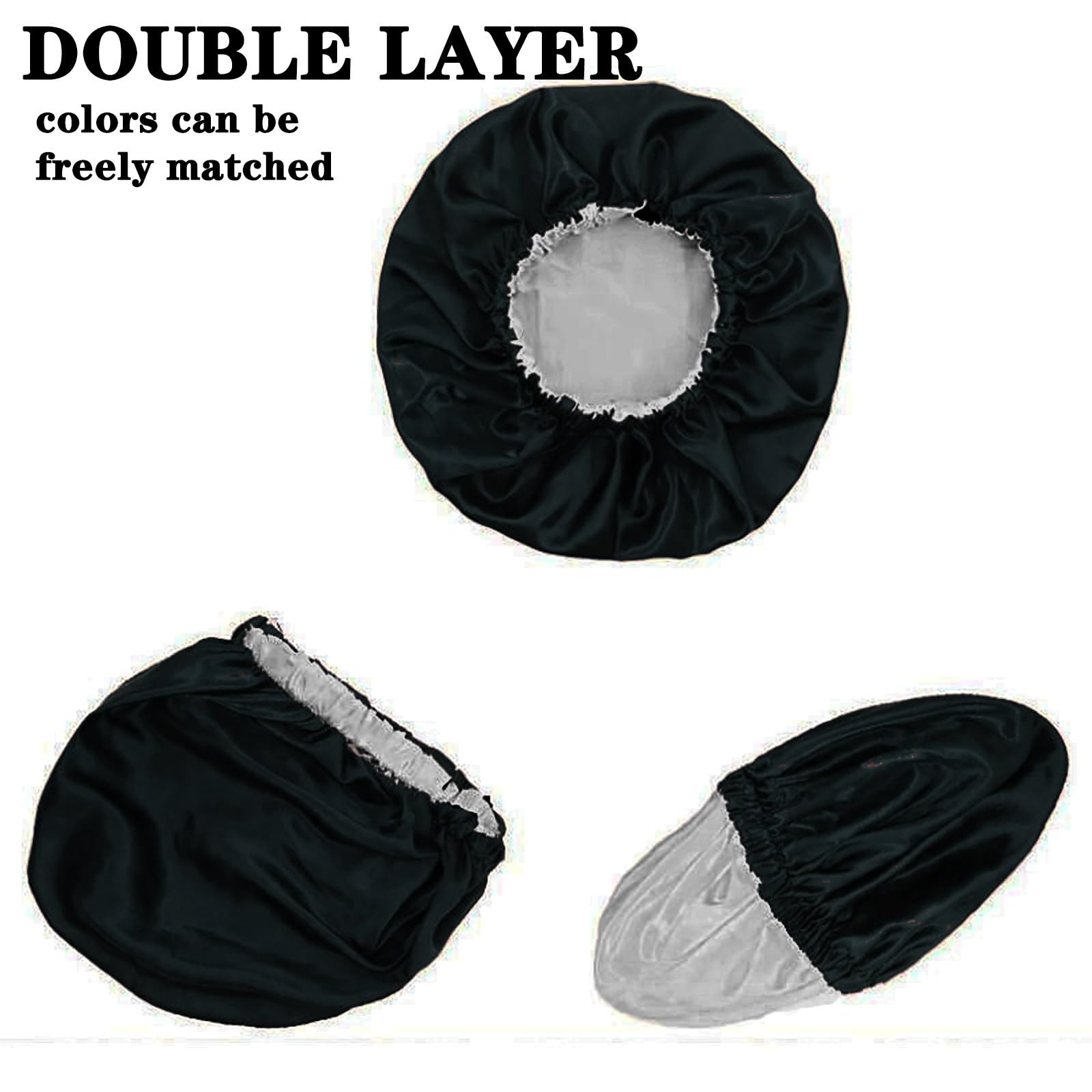 2 Pcs Satin Sleep Cap for Women Long Hair Silk Bonnet for Curly Hair bonnet for Sleeping Extra Large Double Layer Adjustable Satin Bonnet for Women - Image 3