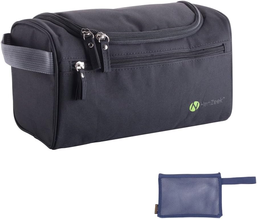 Hanzeek Hanging Toiletry Kit Clear Travel Size toiletries Bag Cosmetic Carry Case Toiletry with Travel Zip Pouch Mesh Bag Organizer Bag for Men & Women (Black)