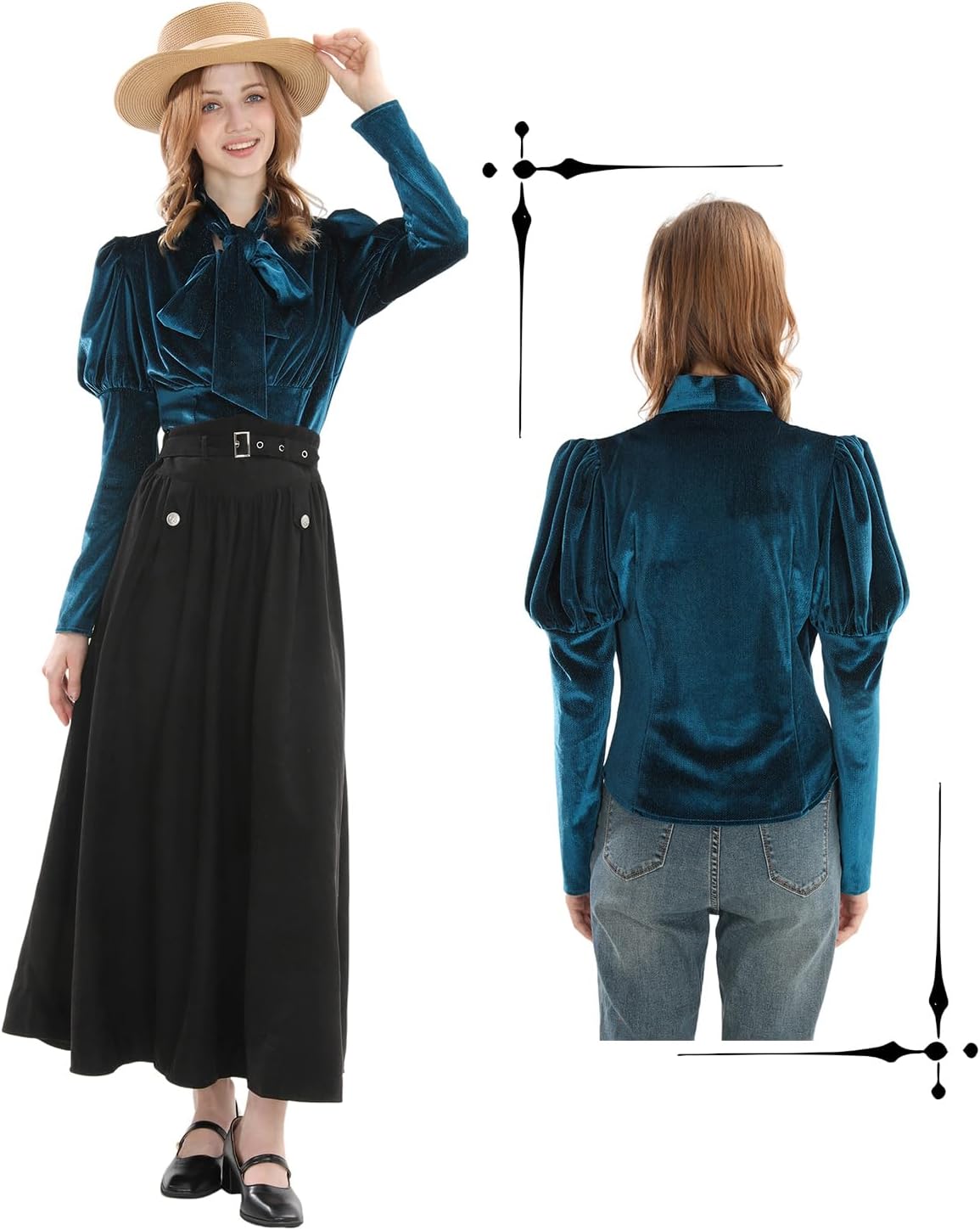 CR ROLECOS Victorian Blouse Women Velvet Renaissance Shirt Vintage Long Sleeve Gothic Top - Image 4