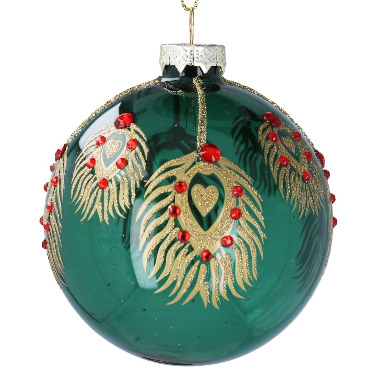 Green Glass Peacock Christmas Tree Bauble | Luxury Hanging Christmas Decoration | Glitter Peacock Ornament | Festive Tree Décor