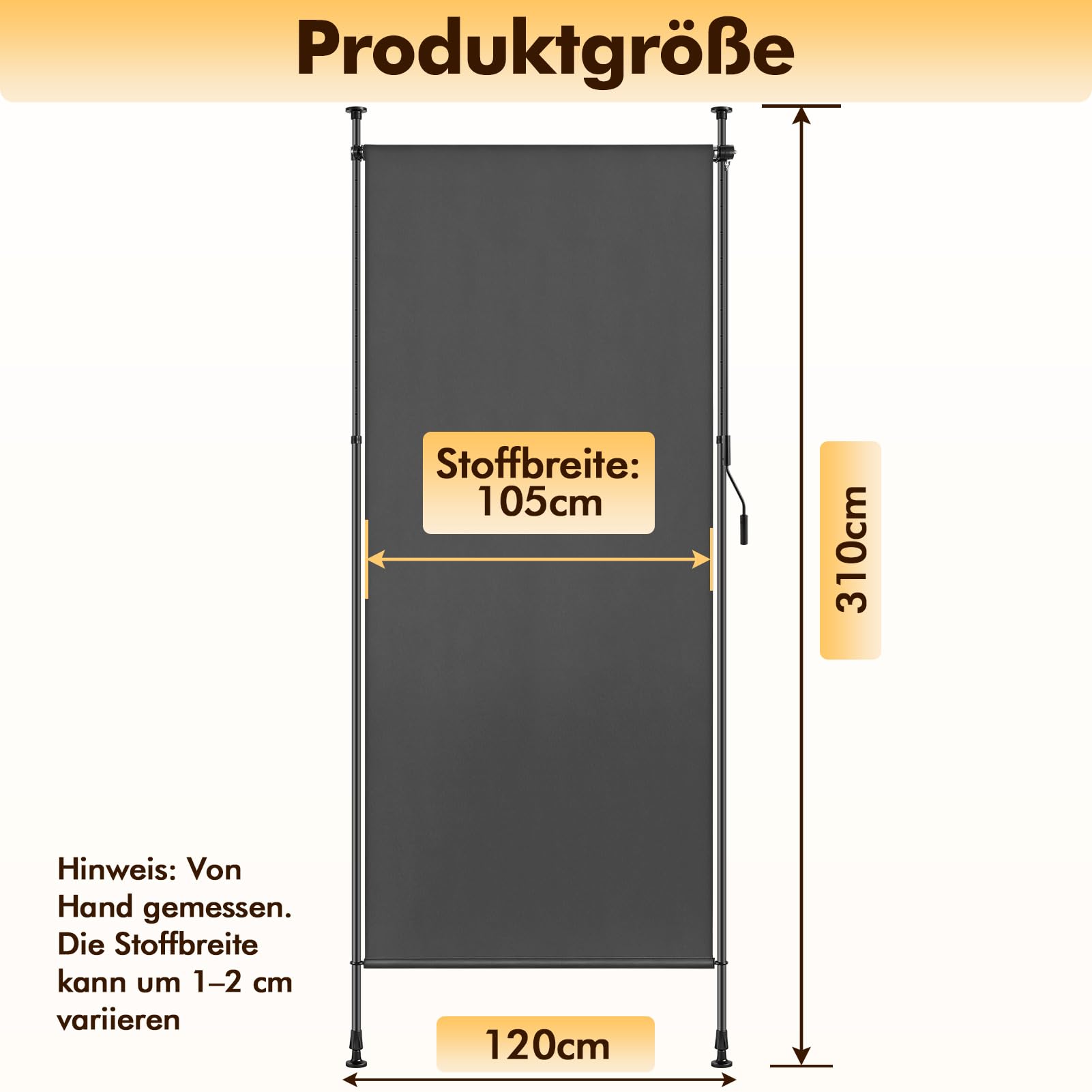 Markiza zaciskowa, 120 x 310 cm, markiza boczna, wysuwana, z korbą ręczną, nie wymaga wiercenia, markiza pionowa, ochrona przed wzrokiem, odporna na działanie warunków atmosferycznych, na