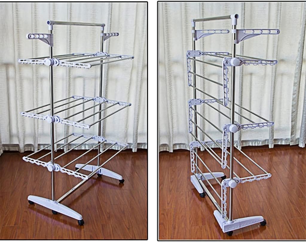 FMURY 6 Tier Adjustable Telescopic Rolling Towel Rack Drying Rack Stainless Steel Laundry Rack Hanging Folding Hanger image 5