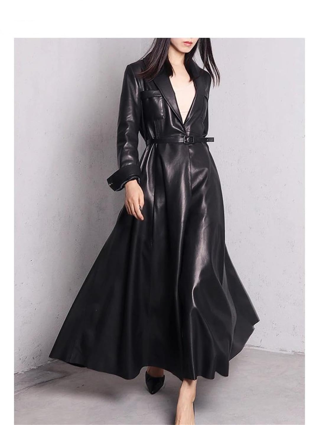 Lmtossey Trench lungo gonna donna rosso/maxi pelle PU elegante soprabito