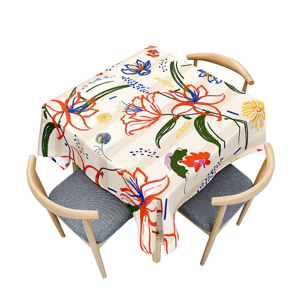 Treer Floral Print Table Cloth, Square Tablecloths Wipeable Splash Proof Tablecloth Table Cloths for Kitchen Decoration Outdoor Picnic (Red Flower,100x100cm)