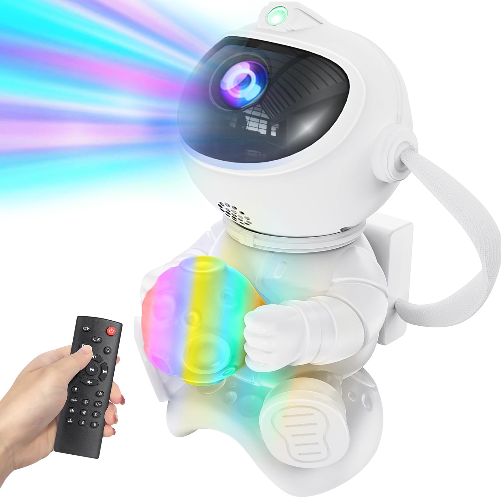 PKBD Haut-Parleur Bluetooth Intégré Astronaute Projecteur Ciel Étoile 8 Effets Nébuleuse LED Chambre Veilleuse Lampe Enfant Décoration Galaxie Projection Plafond Ambiant Lumineux- Lune
