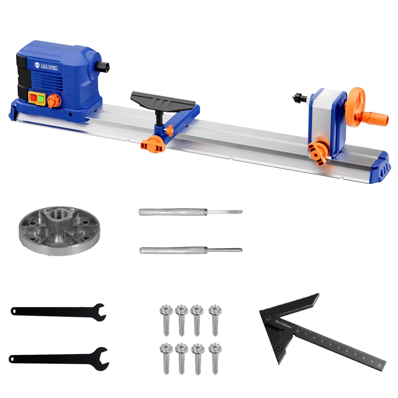 sainsmart Tour de Table, 10 x 24 Pouces, 600 W, 0,8 CV, avec réglage de Vitesse en continu de 800 à 3000 TR/Min, Tour à Bois avec Accessoires complets pour Le Travail du Bois