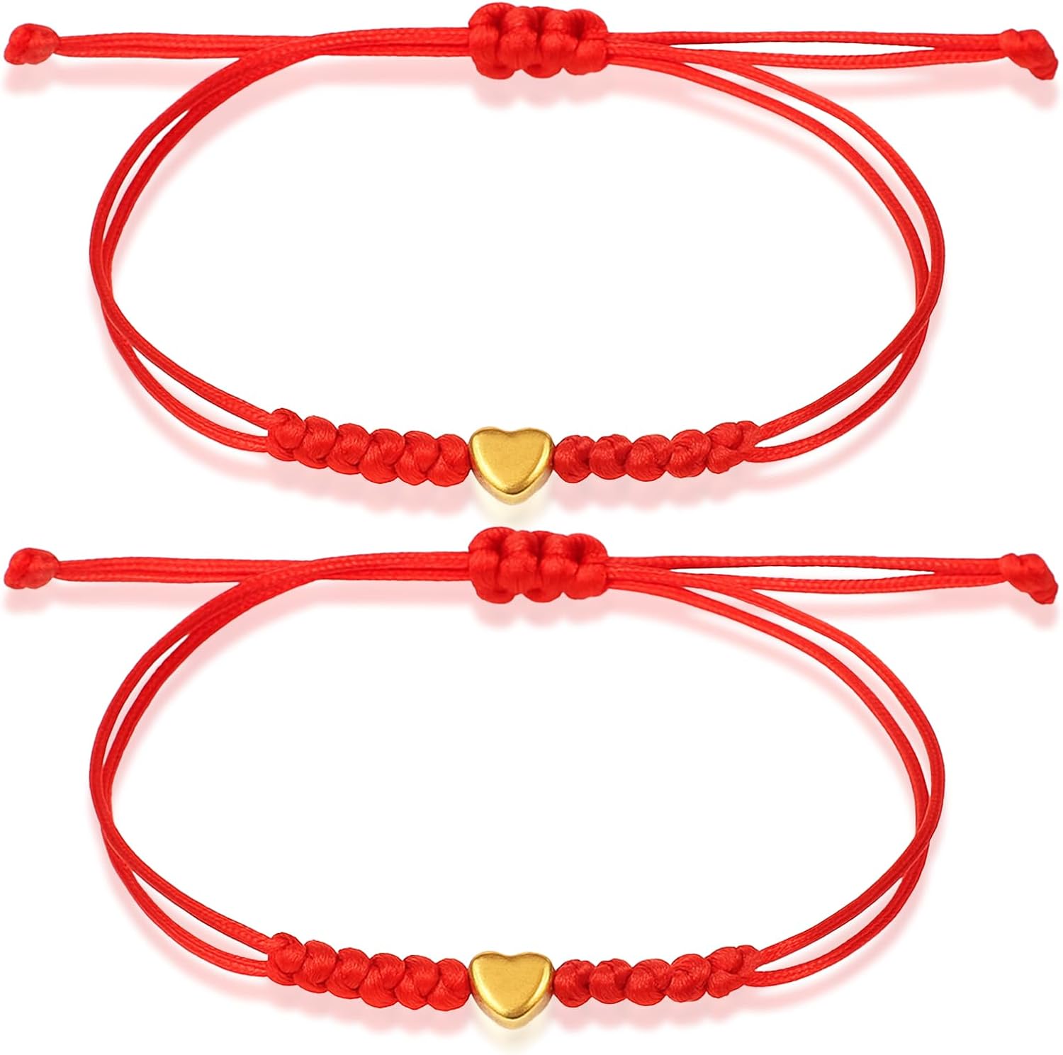 2 PCS Red String Bracelet, Braided Red String Bracelets for Women, Gold Heart Mother Daughter Bracelets, Friendship Bracelet for Friends, Couples, Sisters, Valentine's Day Gift