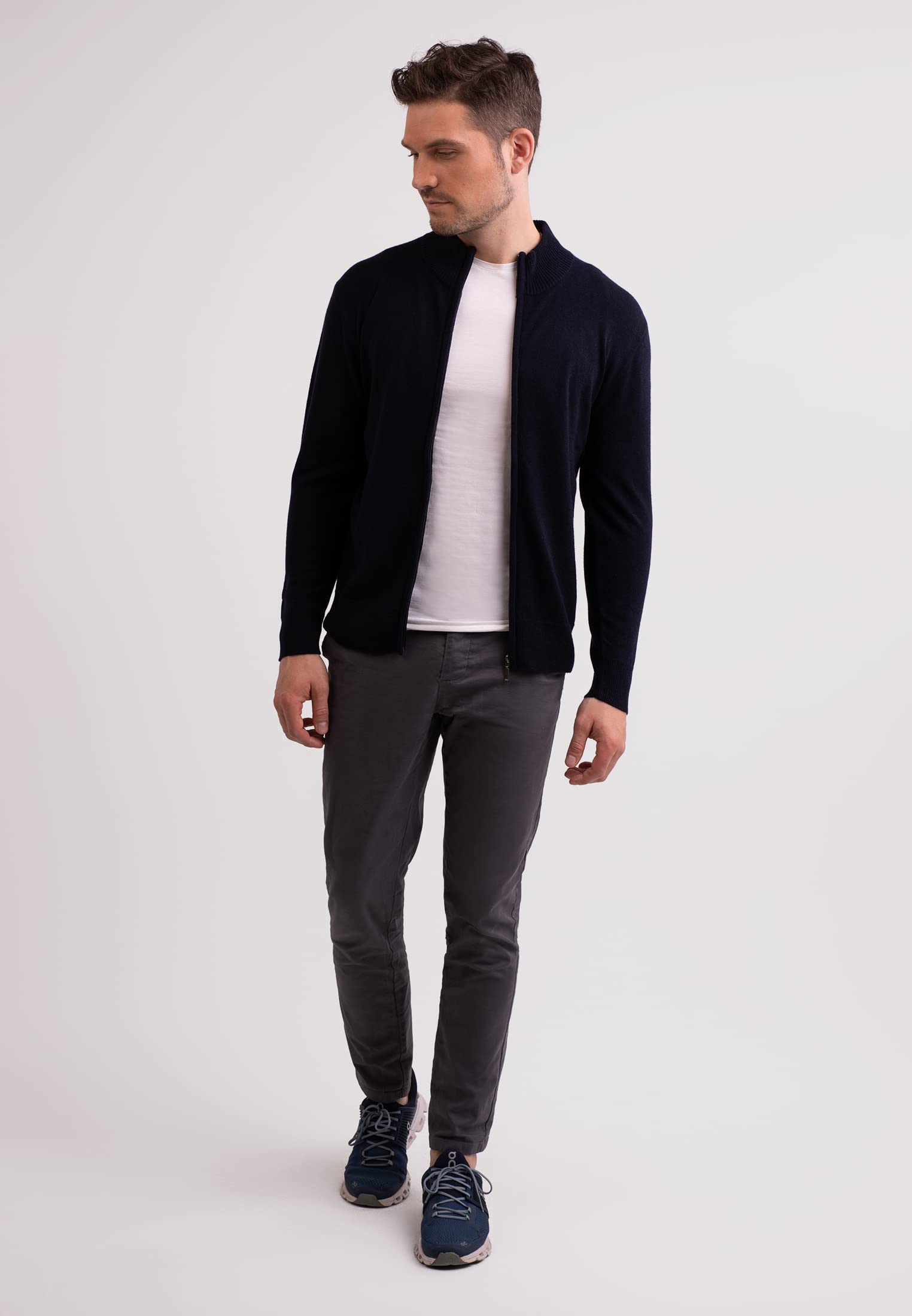 100% Kaschmir Herren Pullover Cardigan mit Reißverschluss | Strickjacke mit Reißverschluss 2-fädig