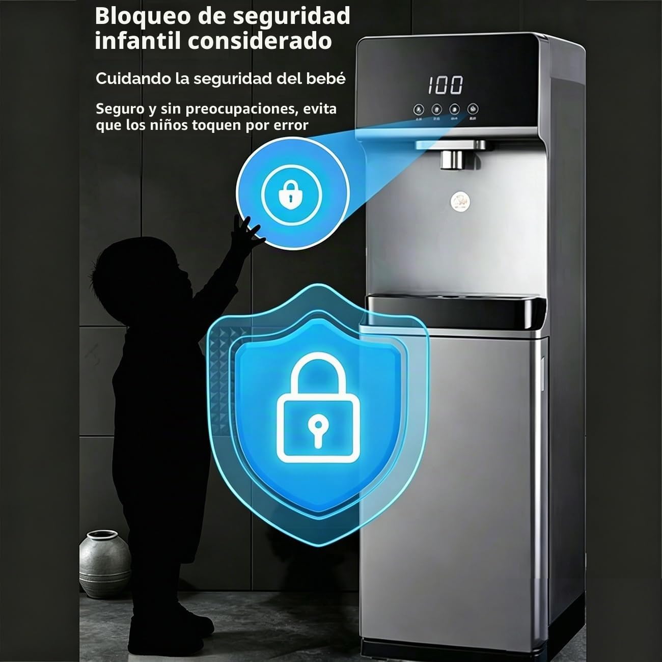 Dispensador De Agua Carga Inferior, Dispensador Agua Garrafa, Se Calentamiento rápido, Bloqueo para Niños 5 Ajustes Temperatura Dispensadors De Aguas Electrico, para El Hogar