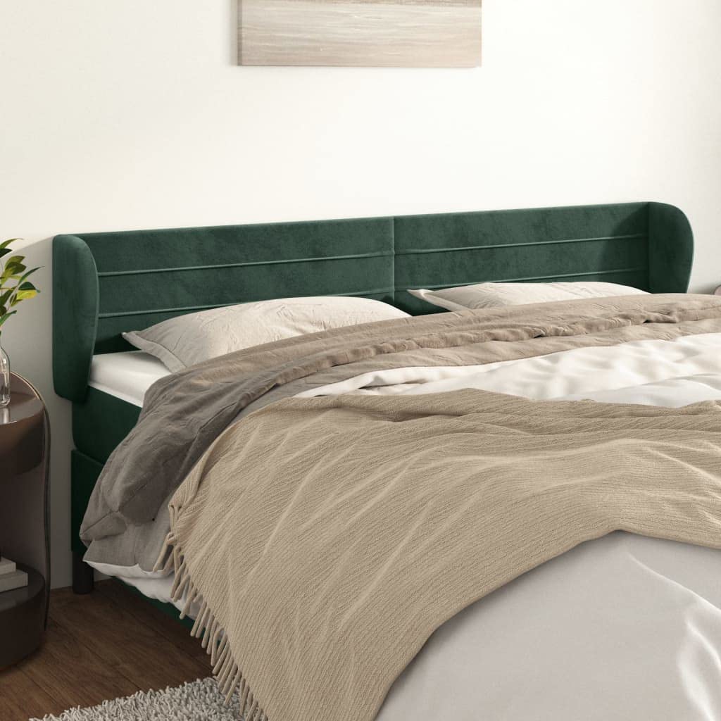 Zagłówek z uszami, ciemnozielony, 203 x 23 x 78/88 cm, aksamitny, wyściełany, z regulacją wysokości, do ram łóżka Queen Size i King Size