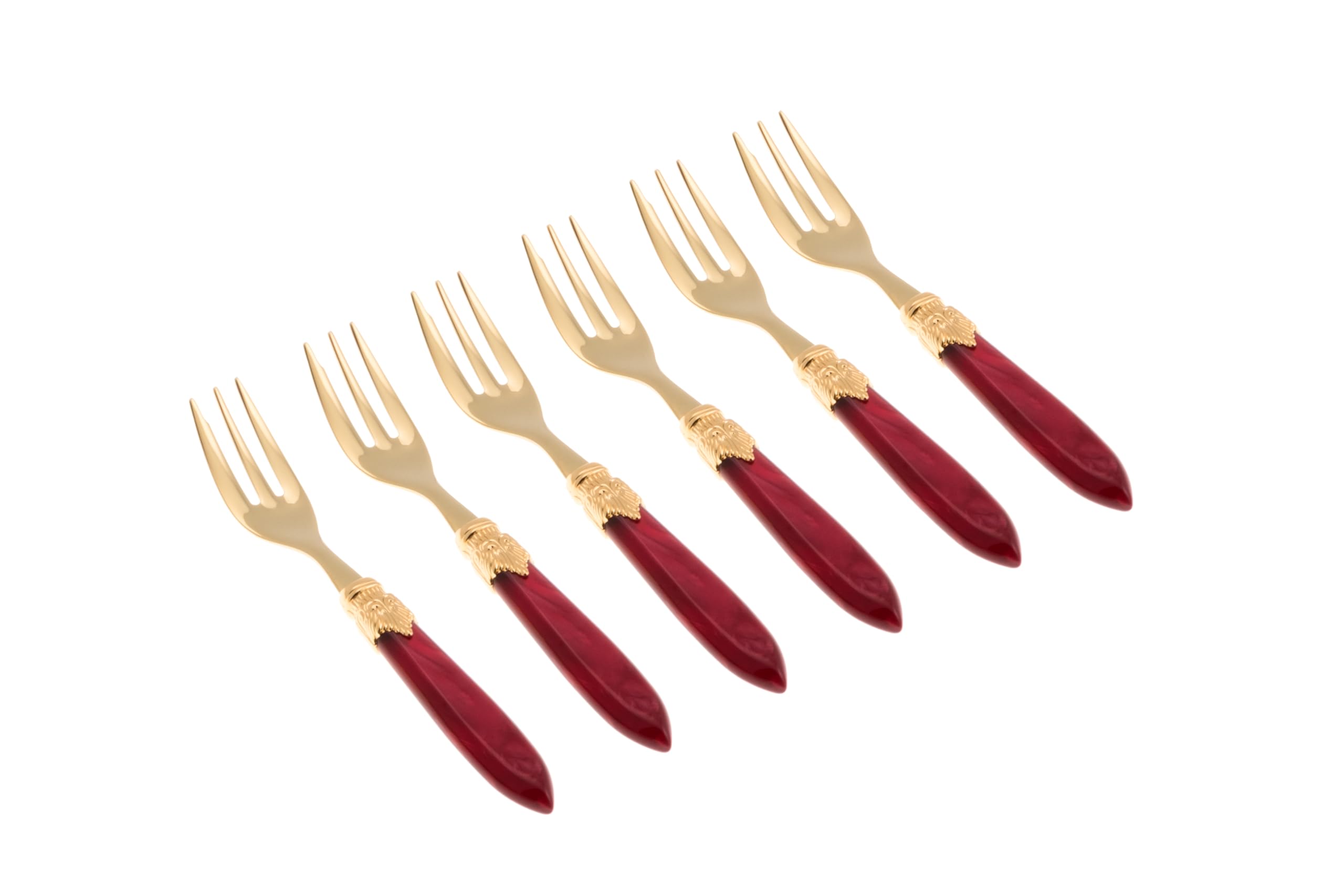 Rivadossi Sandro 43OR06FOD08 Set di Forchettine da Dolce, 6 Pezzi - Laura - 100% Made in Italy, Artigianalità e Design, Acciaio Inox 18/10,Oro Bordeaux