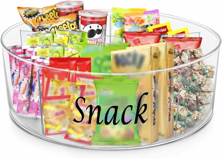 Snack Bar Station Bins,Transparent Rotating Snack Storage Pantry for Office Party Kitchen Cabinets Table,Snacks Basket Organizer,Snacks Holder Shelf,Carousel Storage for Food,Spices,Cosmetics